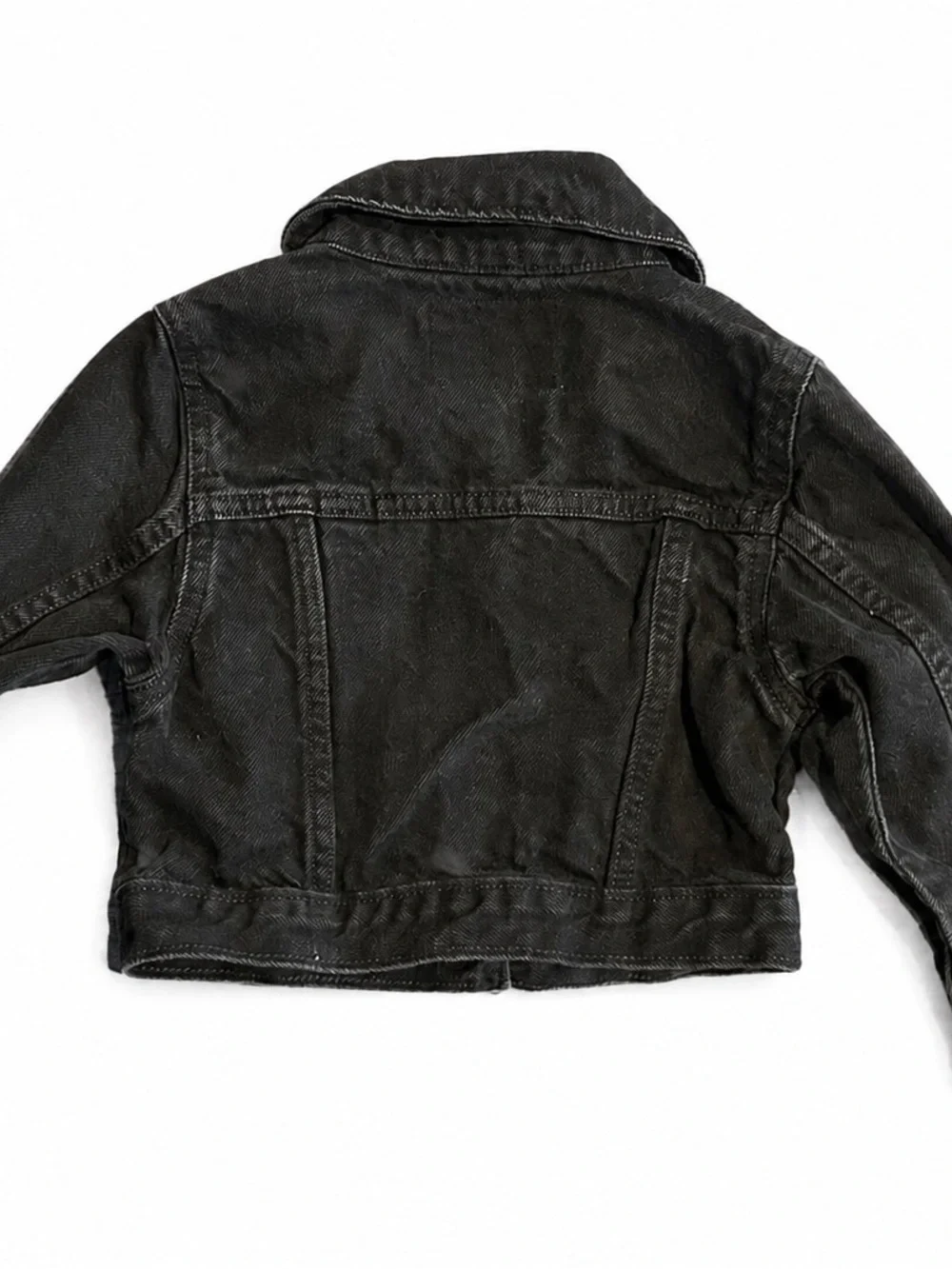 Old Navy Girls 3T Black Denim Jacket Embroidered Daisy Flowers